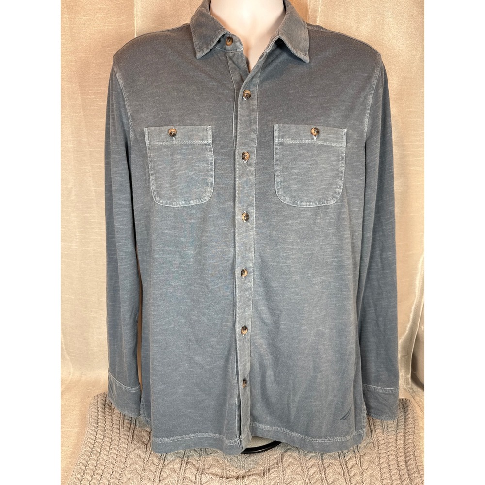Nautica Mens Long Sleeve Button Down Shirt Gray‎ Size S Pocket Detail Nautical